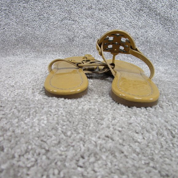 Tory Burch Miller Sandals Womens Size 8.5 Brown Patent Leather Thong Logo - Picture 5 of 7